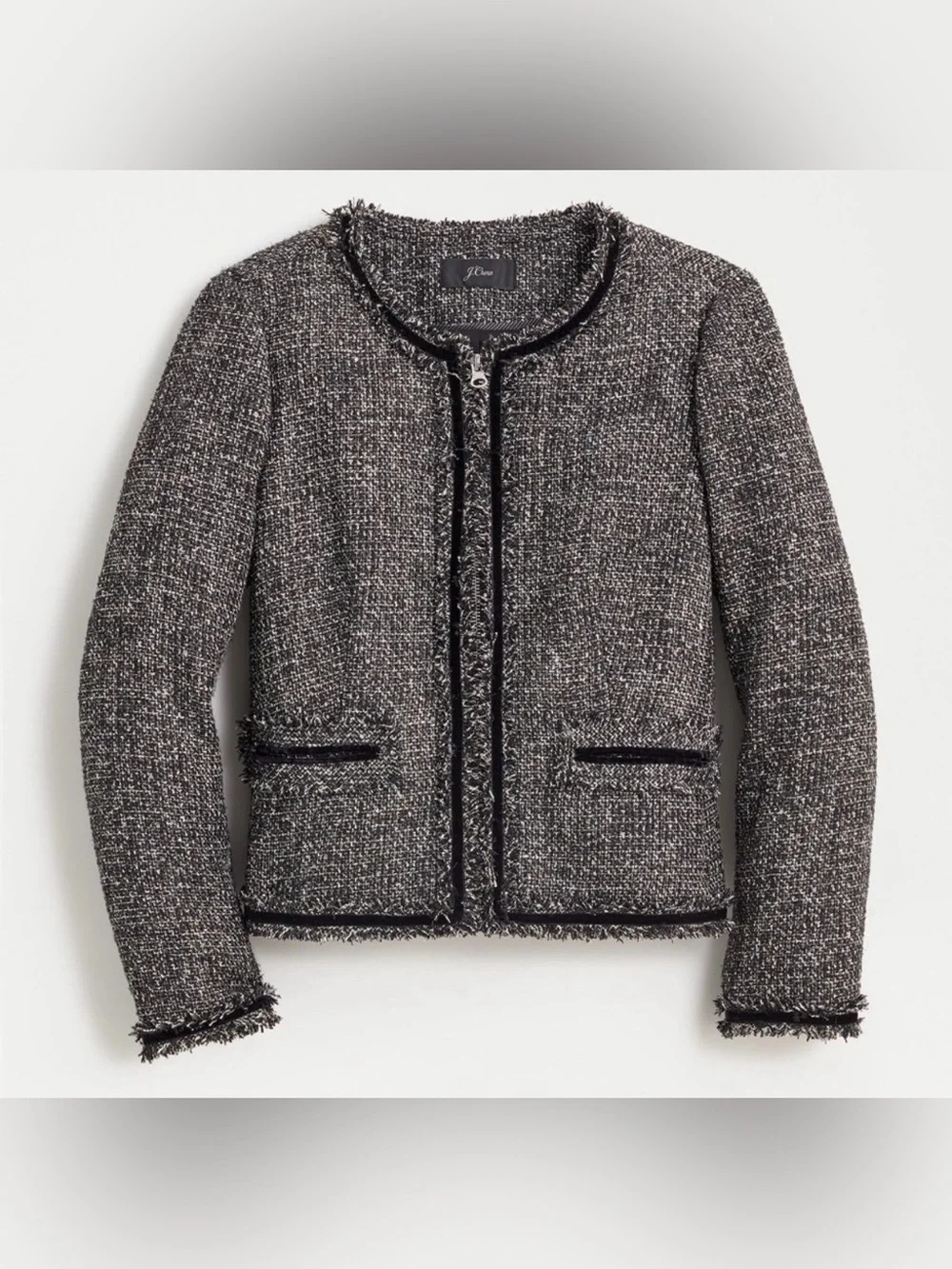 J.Crew Women’s Lady Jacket Sparkling Constellation Tweed 14 Gray Black Velvet